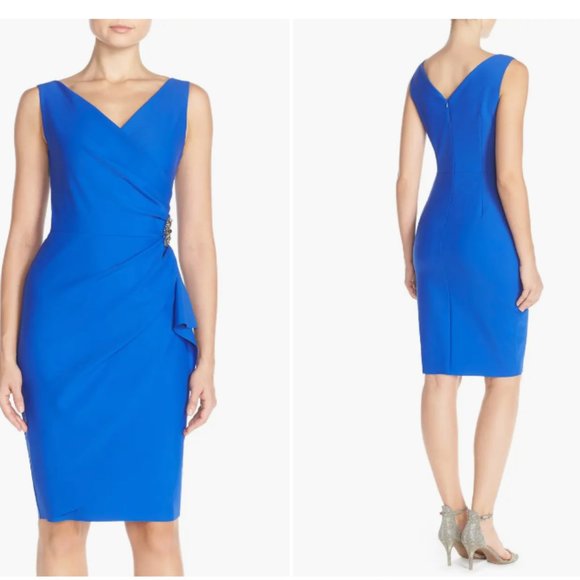 ALEX EVENINGS SIDE RUCHED COCKTAIL ROYAL BLUE DRESS sz 14 - Picture 1 of 8